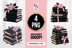 Black Vintage Book Stack Clipart Sublimation PNG Product Image 1