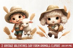 Vintage Valentines Farm Animals Clipart, Valentines Couple Product Image 2
