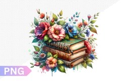 Vintages Books And Flowers Sublimation - Clipart PNG Design Product Image 1
