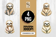 Cute Sloth Watercolor Jungle Animal Clipart Sublimation PNG Product Image 1