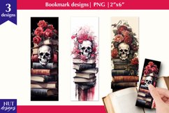 Halloween skull bookmark, Skull with books &amp; roses bookmark Product Image 1