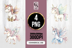 Watercolor Winged Unicorn Clipart Sublimation PNG Product Image 1