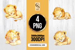 Sleeping Lion Cub Watercolor Clipart Sublimation PNG Product Image 1