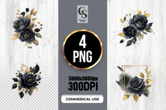 Black Rose Gold Leaves Watercolor Clipart Sublimation PNG Product Image 1