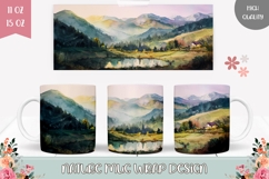 Watercolor Landscape Mug Wrap Design, Lake Mug Template Product Image 1
