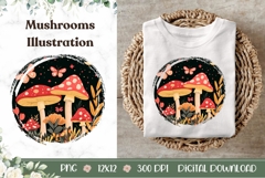Mushrooms Illustration, Cartoon Butterfly Illustration Product Image 1