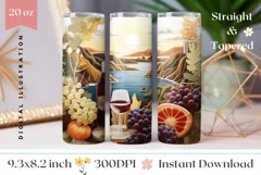 3D Wine Tumbler Wrap Design, Summer 3D Tumbler Design Product Image 1