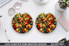 Car Coaster Sublimation| Autumn Flowers Coaster PNG Product Image 1
