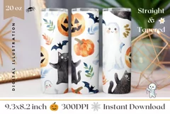 Cartoon Halloween Tumbler Design, Watercolor Halloween Cats Product Image 1