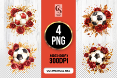 Red Rose Soccer Ball Watercolor Clipart Sublimation PNG Product Image 1