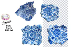 Blue Toile, Ephemera, PNG, Clipart, Junk Journal, flowers Product Image 1
