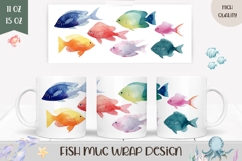Watercolor Fish Mug Wrap, Sea Mug Design, Colorful Fish PNG Product Image 1