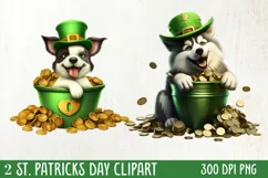 St Patricks Day Dog with Gold Coin Clipart, St Patricks Day Product Image 1