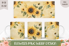 Sunflowers Mug Wrap Design, Bee Mug Template Product Image 1