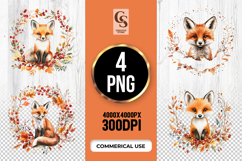 Watercolor Autumn Fox Clipart Sublimation PNG Product Image 1