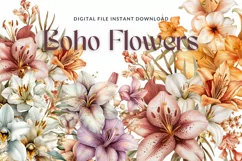 Watercolor Boho Flowers Clipart, Watercolor Floral PNG Product Image 1