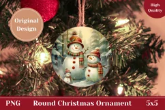 Watercolor Christmas Ornament, Christmas Snowman Sublimation Product Image 1