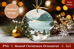 Winter Village Round Ornament Design, Winter Lake Ornament Product Image 1