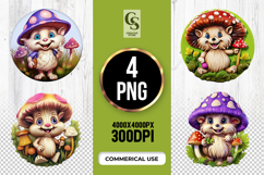 Adorable Hedgehog With Mushroom Clipart Sublimation PNG Product Image 1