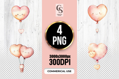 Cute Watercolor Heart Balloon Clipart Sublimation PNG Product Image 1