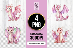 Cute Pink Dragon Watercolor Clipart PNG Product Image 1