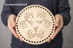 Laser cut basket cover with flowers 8 inch round digital Product Image 1