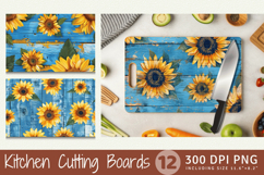 Blue Wooden Sunflowers Cutting Boards sublimation Design Product Image 1