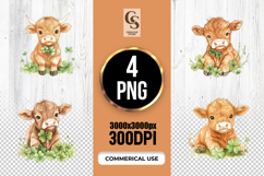 Highland Cow With Clover Clipart Sublimation PNG Product Image 1
