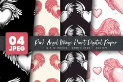 Pink Angel Wings Heart Digital Paper Product Image 1