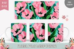 Pink Tulips Mug Wrap, Pink Flowers Mug Template, Floral Mug Product Image 1