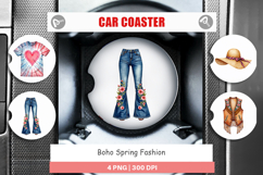 Boho Spring Fashion 70s Car Coaster Product Image 1