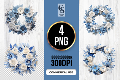 Blue Floral Wreath Watercolor Clipart PNG Product Image 1