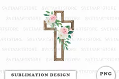 Watercolor Floral cross sublimation Png Product Image 1