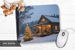 Rustic Christmas Cabin with Snowy Scene Mouse Pad PNG Design Product Image 1