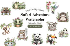 Safari Adventure Watercolor Clipart,Cute Hand Painted Jungle Product Image 1