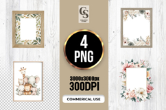 Watercolor Floral Picture Frame Clipart Sublimation PNG Product Image 1