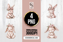 Floral Bunny Watercolor Clipart Sublimation PNG Product Image 1