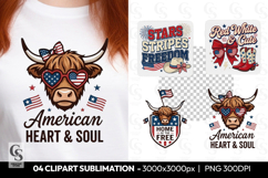 American Heart and Soul Highland Cow Patriotic Sublimation Product Image 1