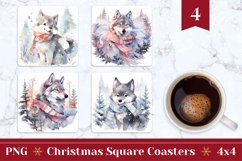 Christmas Square Coaster, Winter Wolf Sublimation Designs Product Image 1