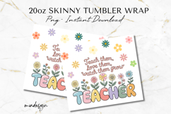 Teacher 20 oz Skinny Tumbler Wrap PNG Sublimation Design Product Image 2