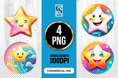 Cute Rainbow Star Face Clipart Sublimation PNG Product Image 1