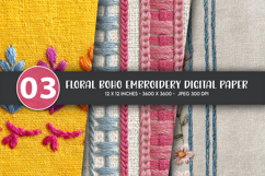 Floral Boho Embroidery Digital Paper Product Image 1