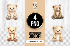 Cute Beige Teddy Bear Watercolor Clipart Sublimation PNG Product Image 1
