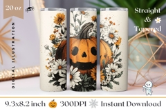 Floral Halloween Pumpkin Tumbler, Spooky Tumbler Template Product Image 1