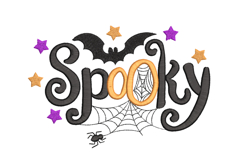 Spooky with Bat, Spider Web, Stars. Halloween Embroidery Product Image 1