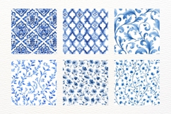 Blue Toile Seamless Pattern Watercolor Graphic 10 JPG Product Image 2