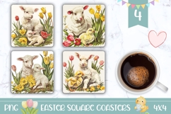 Vintage Easter Square Coasters, Easter Lamb Sublimation Product Image 1