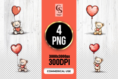 Cute Teddy Bear with Heart Balloon Clipart Sublimation PNG Product Image 1