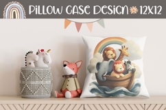 Watercolor Rainbow Pillow, Cartoon Animals Pillowcase Design Product Image 1