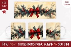 Christmas Tree Branch Mug Design, Red Ribbon Mug Wrap Product Image 1